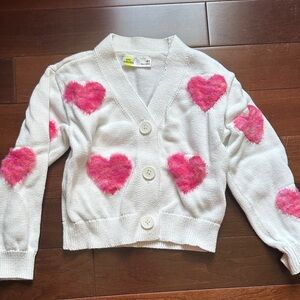 Epic Threads White Cardigan with Pink Fuzzy Hearts
